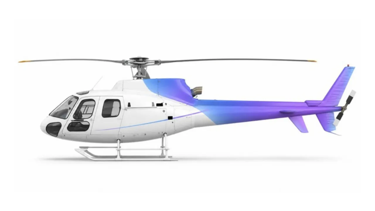 Ilustração do perfil lateral do Airbus H125 (Esquilo), com a pintura da marca Jet Tracker