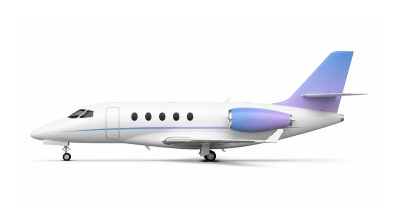 Ilustração do perfil lateral do Citation Latitude, com a pintura da marca Jet Tracker