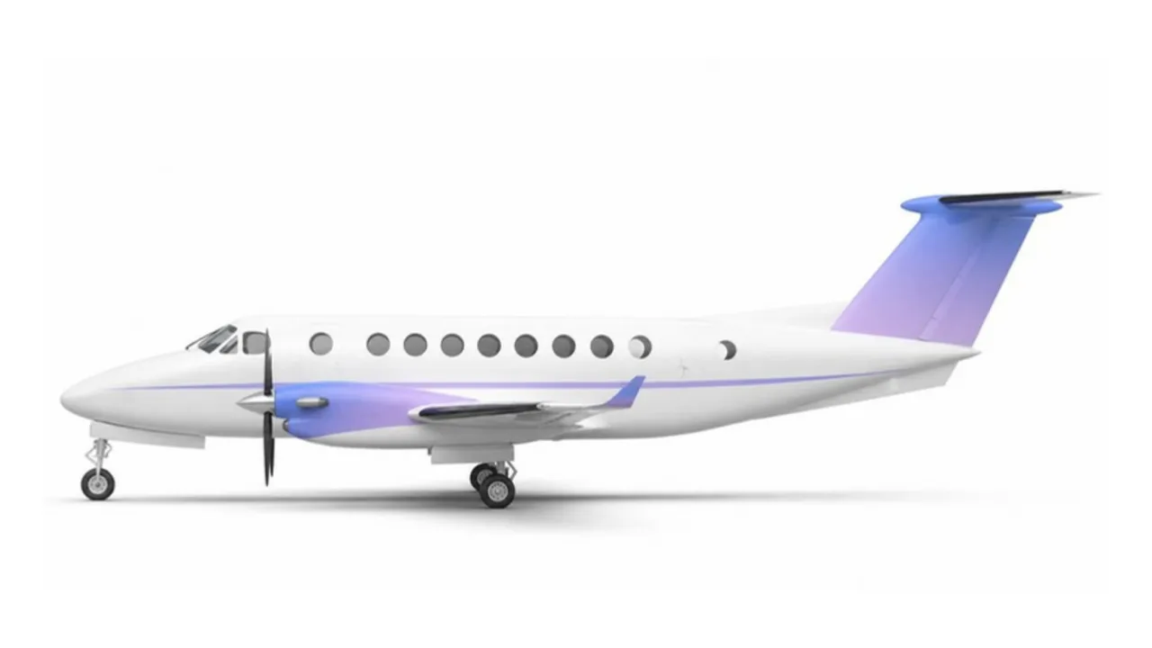 Ilustração do perfil lateral do King Air 350, com a pintura da marca Jet Tracker