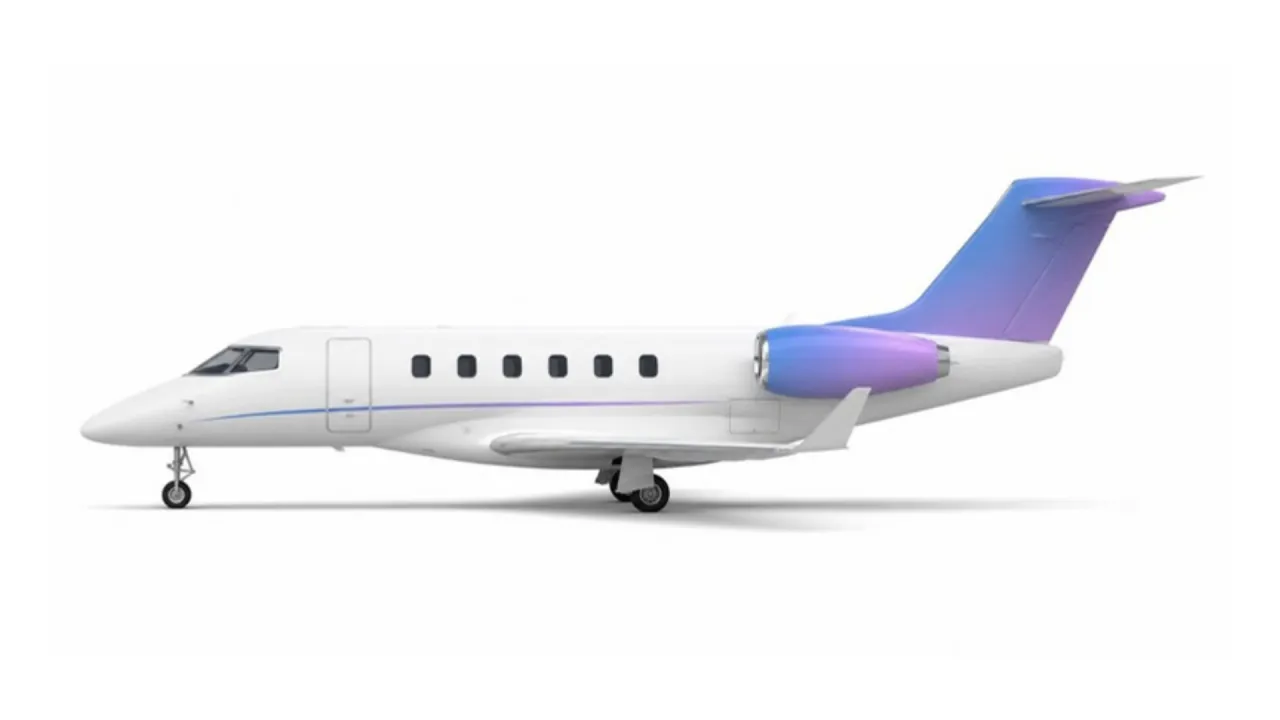 Ilustração do perfil lateral do Pilatus PC-24, com a pintura da marca Jet Tracker