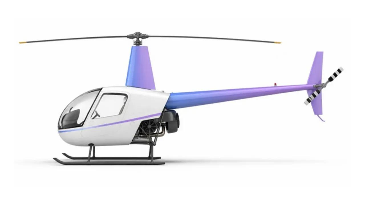 Ilustração do perfil lateral do Robinson R22, com a pintura da marca Jet Tracker