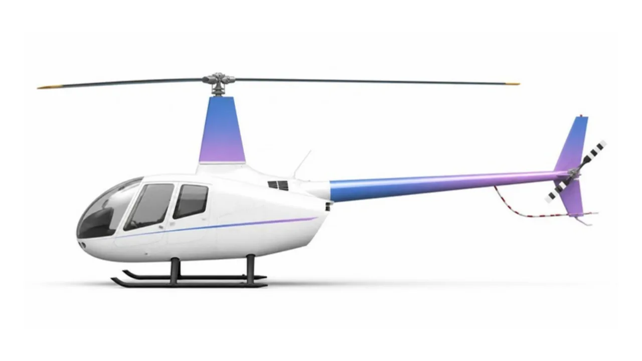 Ilustração do perfil lateral do Robinson R66, com a pintura da marca Jet Tracker